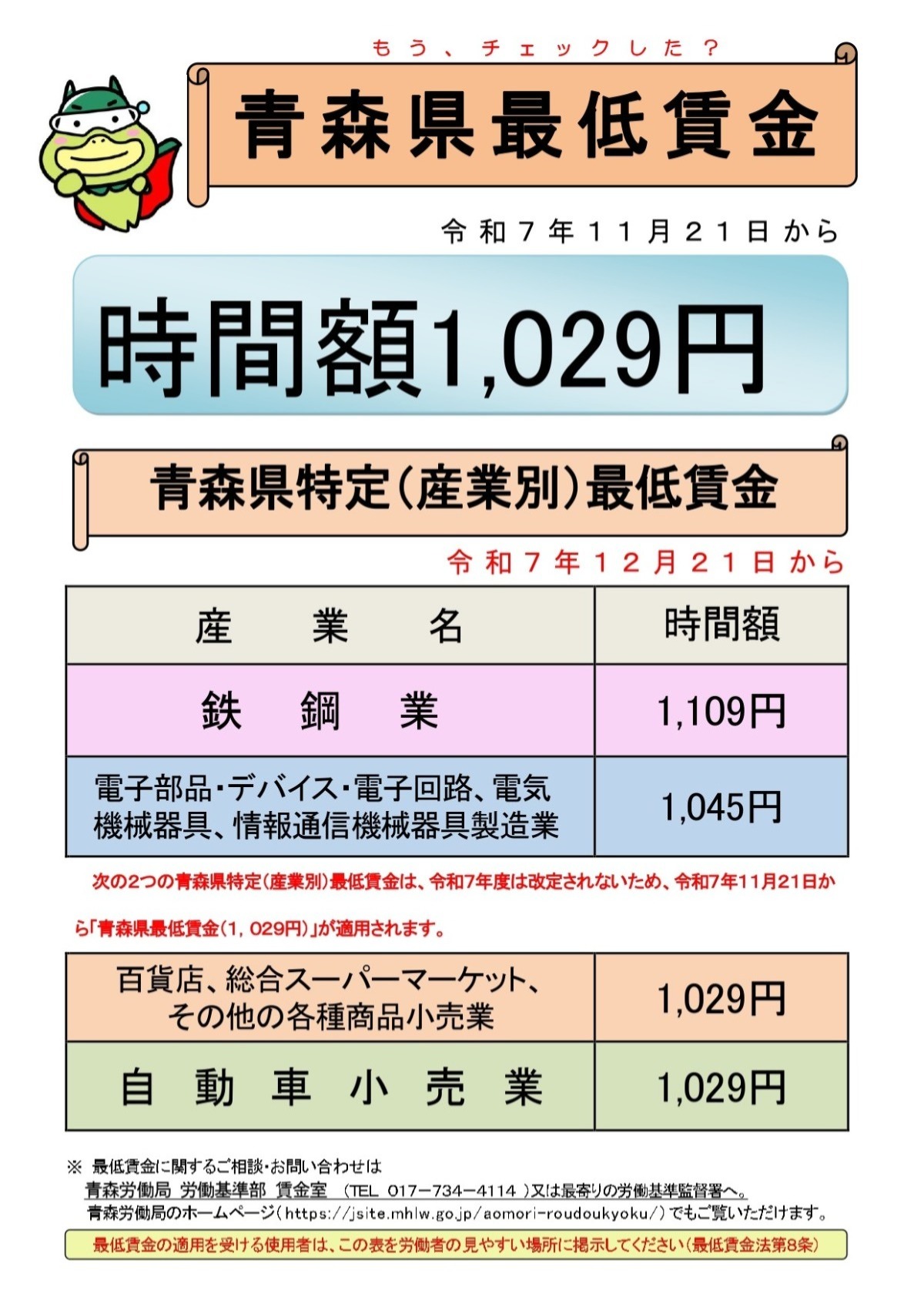 青森県特定(産業別)最低賃金改定のお知らせ - あらやしき社会保険労務士事務所 | 十和田市 | 人事に関する課題に寄り添います