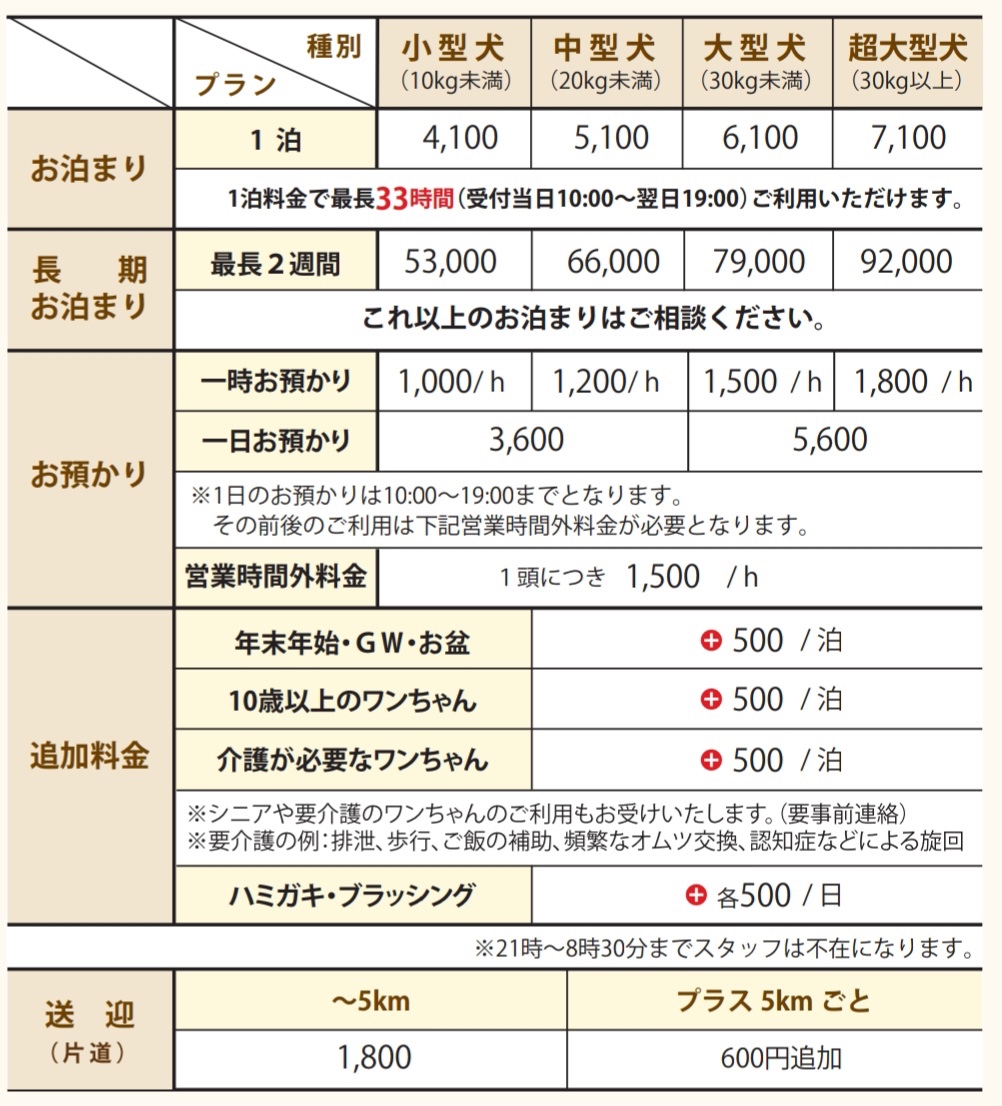ご利用料金改定のお知らせ - dogwood garden｜ドッグランとドッグ